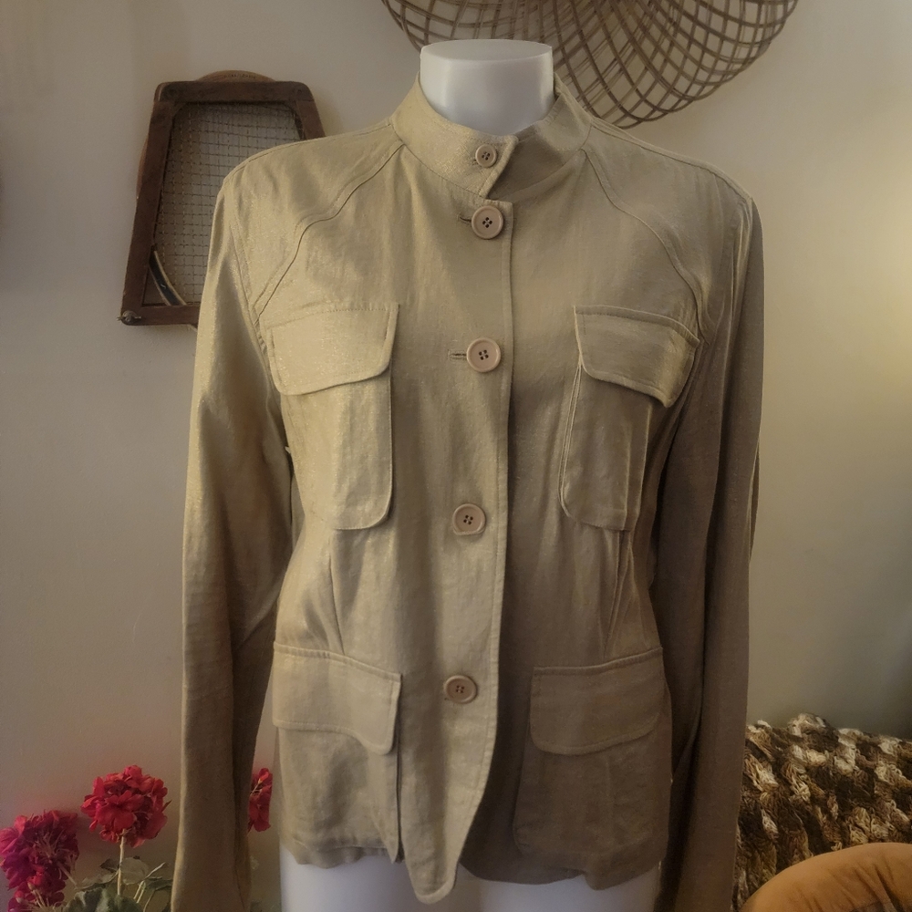 Chic Tan and Gold Button-Up Jacket EUC